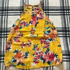 Papermoon yellow floral flowy tank keyhole back size small